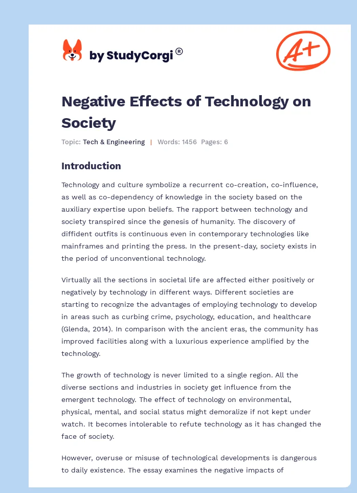 Negative Effects of Technology on Society. Page 1