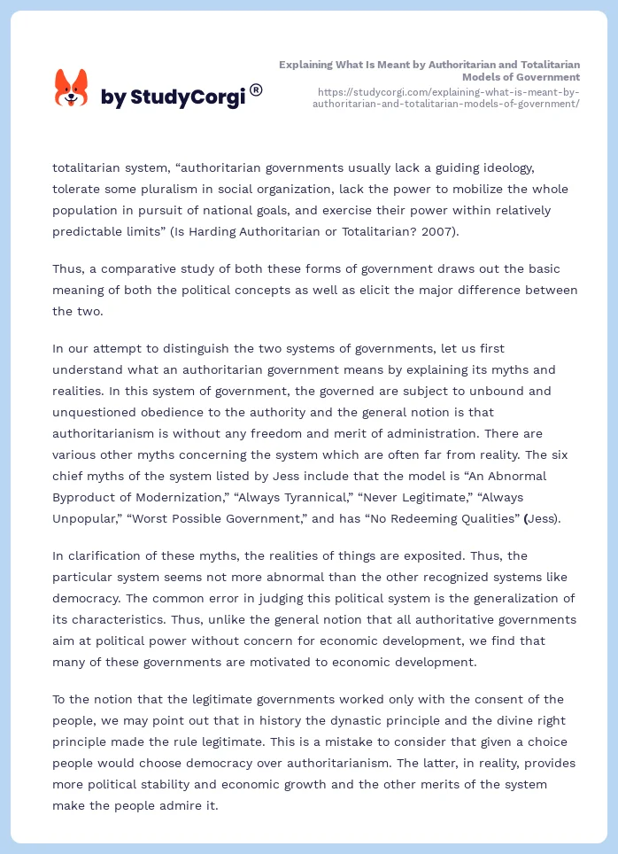 Explaining What Is Meant by Authoritarian and Totalitarian Models of Government. Page 2