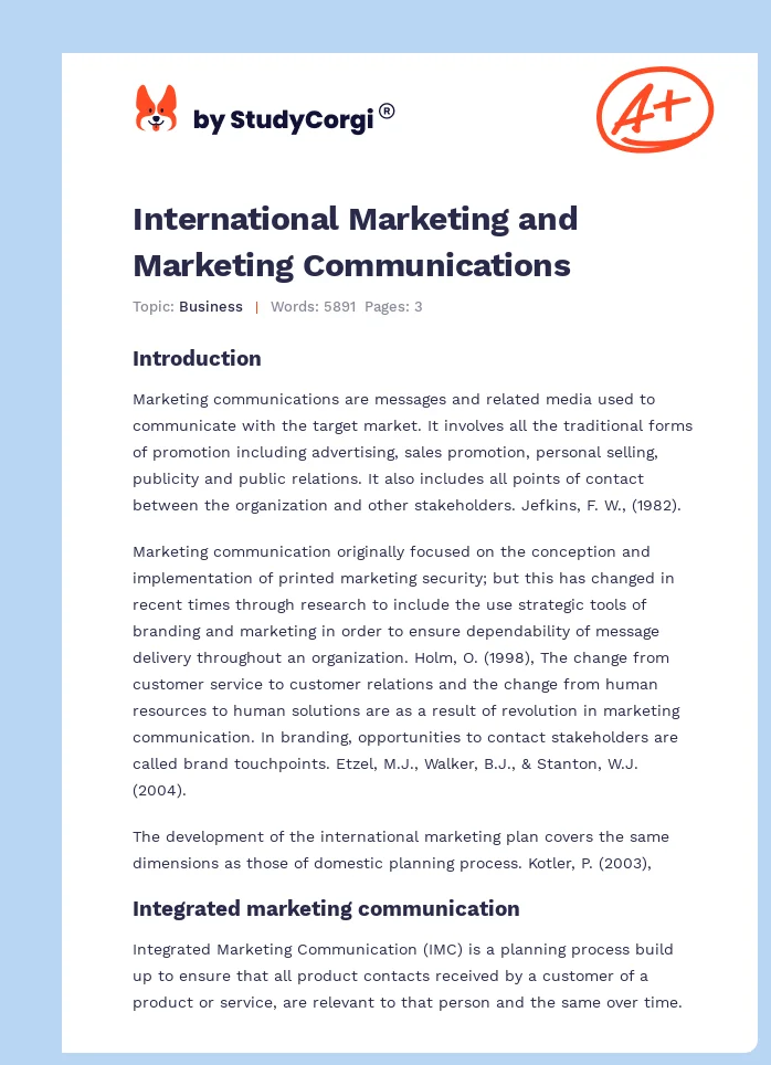 International Marketing and Marketing Communications. Page 1