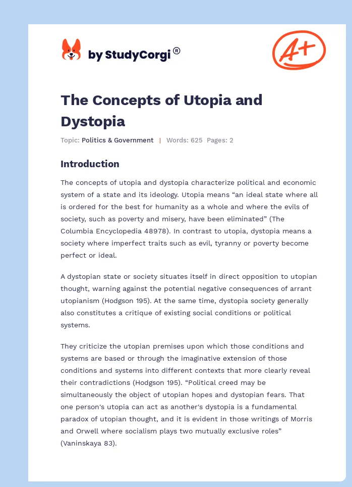 The Concepts of Utopia and Dystopia. Page 1