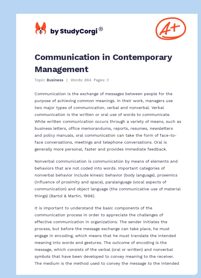 Communication in Contemporary Management. Page 1