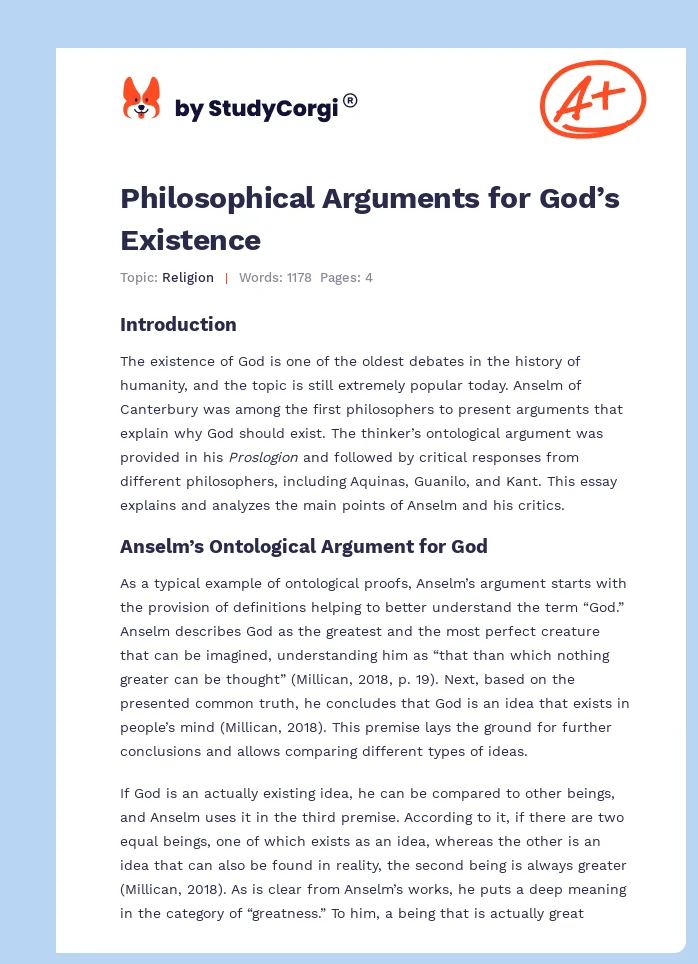 Philosophical Arguments for God’s Existence. Page 1