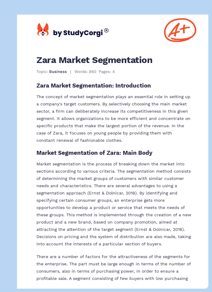 Zara Market Segmentation. Page 1