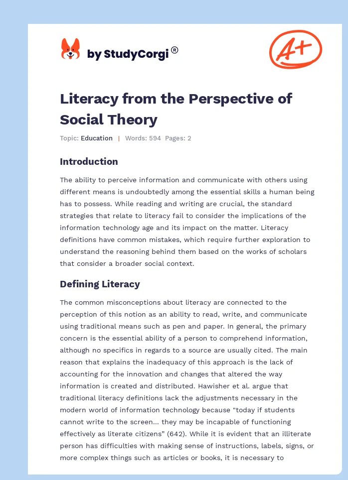 Literacy from the Perspective of Social Theory. Page 1