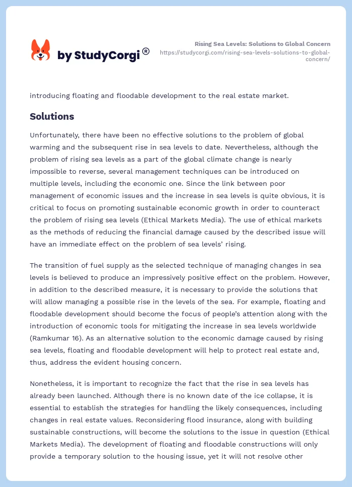 Rising Sea Levels: Solutions to Global Concern. Page 2