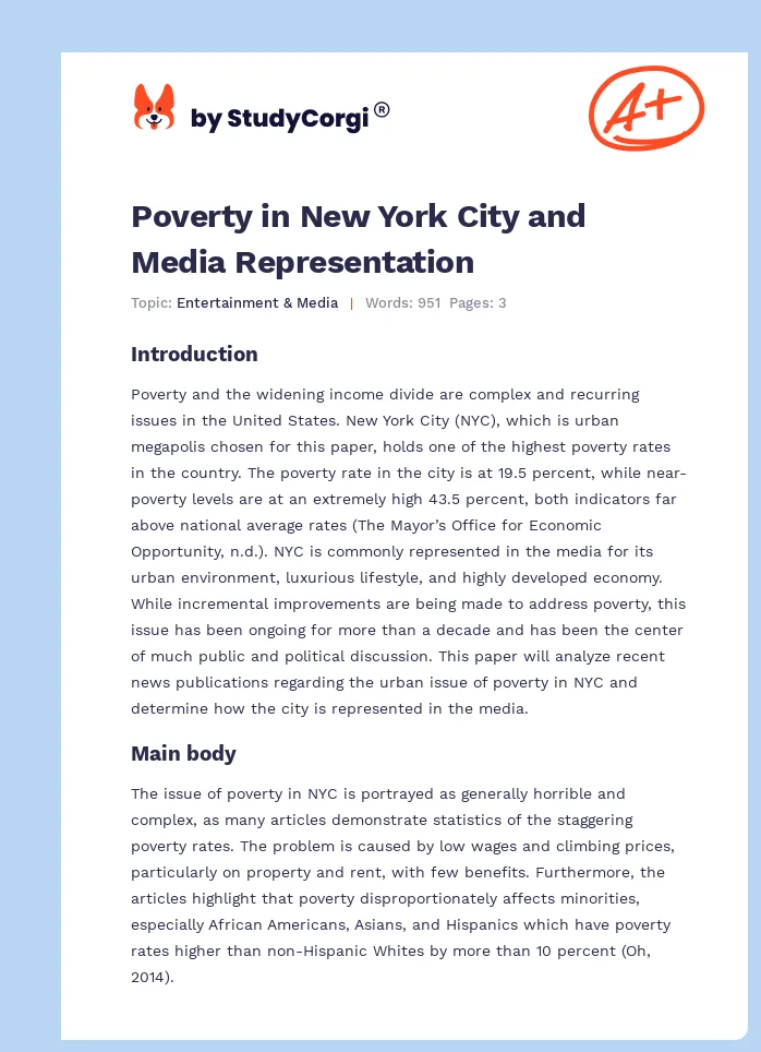 Poverty in New York City and Media Representation. Page 1