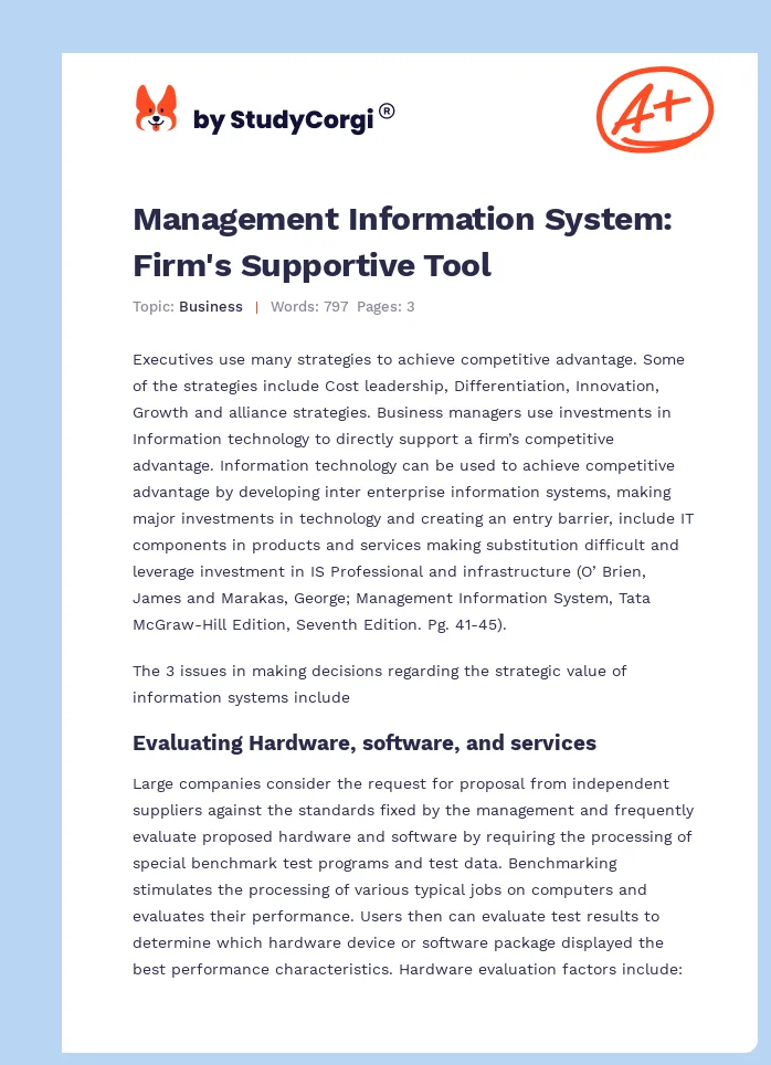 Management Information System: Firm's Supportive Tool. Page 1