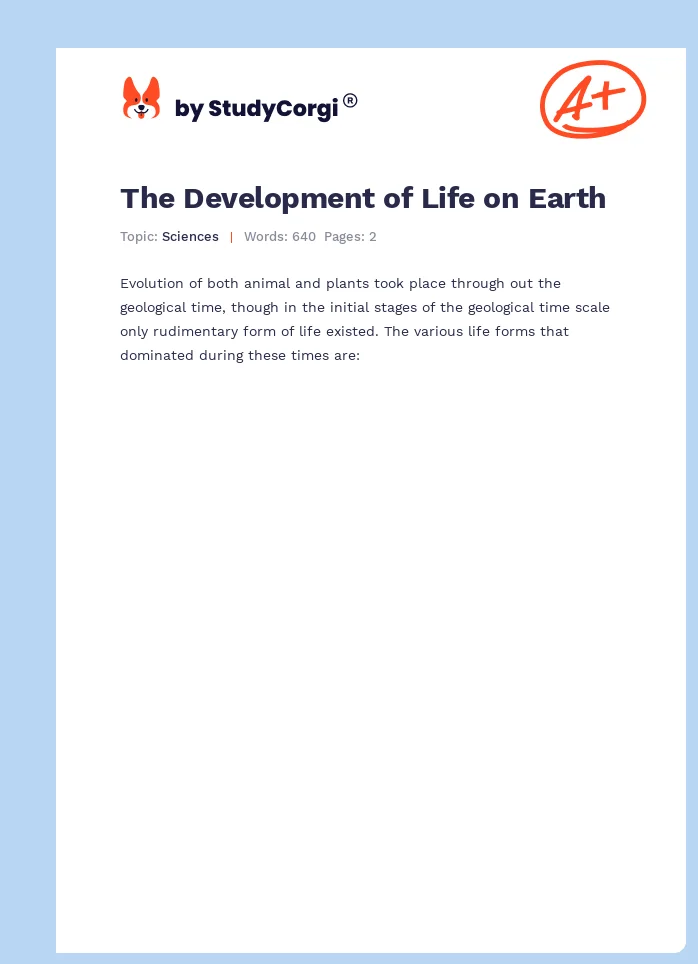 The Development of Life on Earth. Page 1