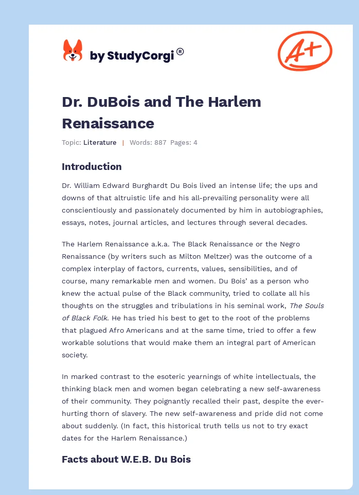 Dr. DuBois and The Harlem Renaissance. Page 1