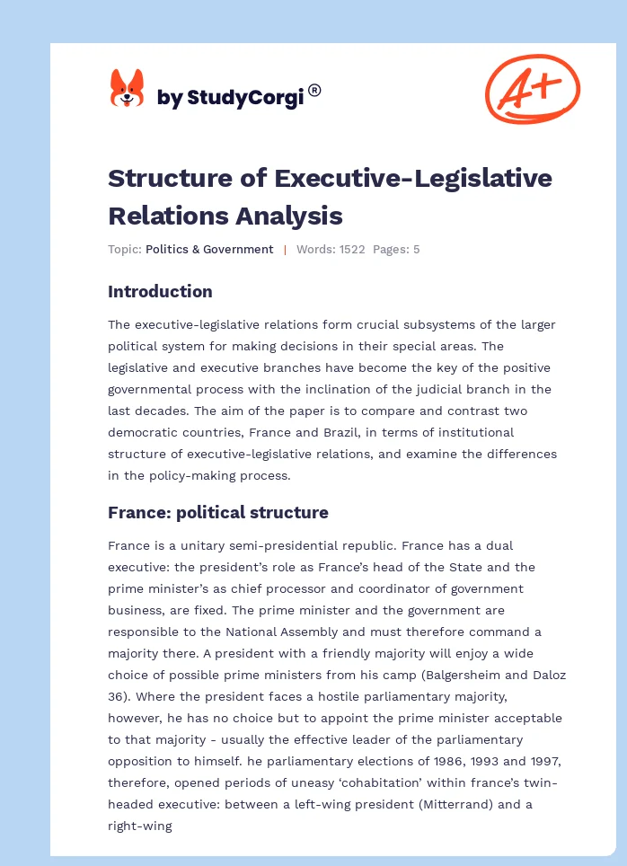 Structure of Executive-Legislative Relations Analysis. Page 1