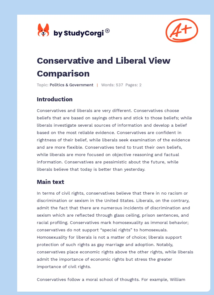 Conservative and Liberal View Comparison. Page 1