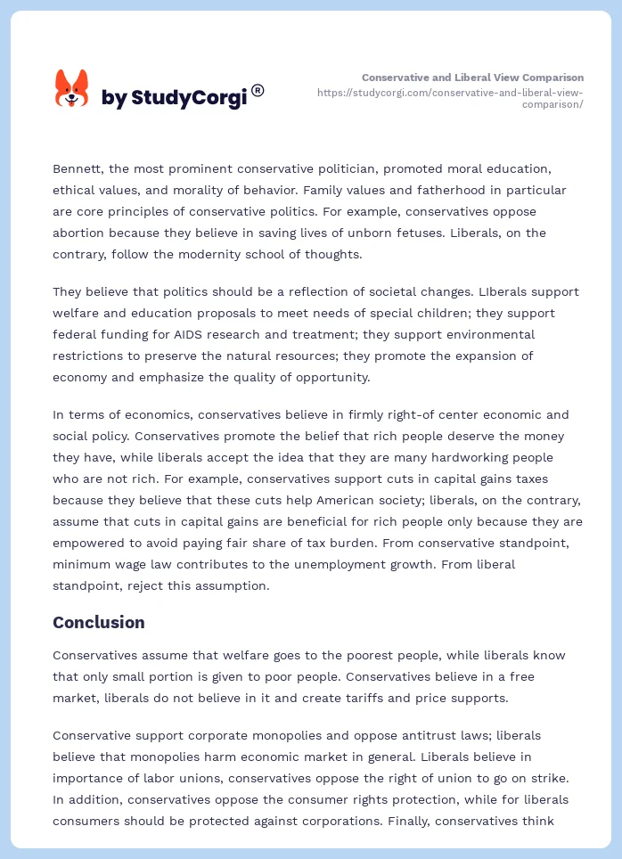 Conservative and Liberal View Comparison. Page 2