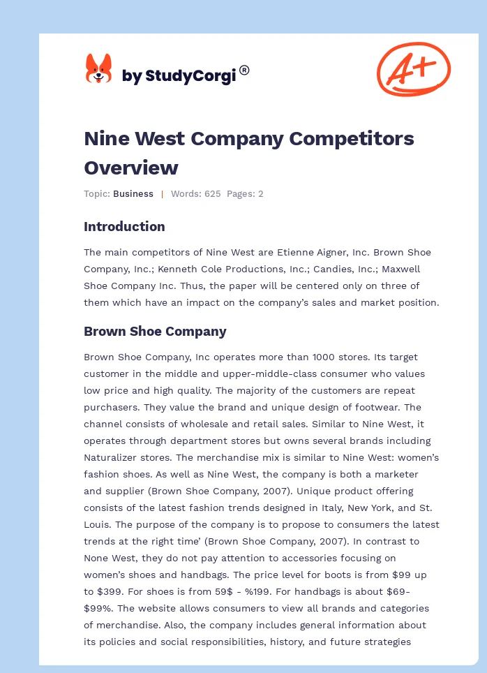 Nine West Company Competitors Overview. Page 1