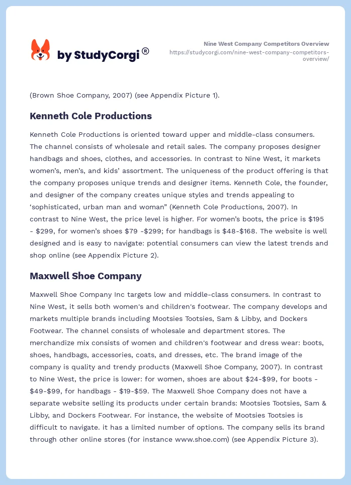Nine West Company Competitors Overview. Page 2