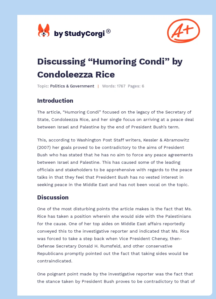 Discussing “Humoring Condi” by Condoleezza Rice. Page 1