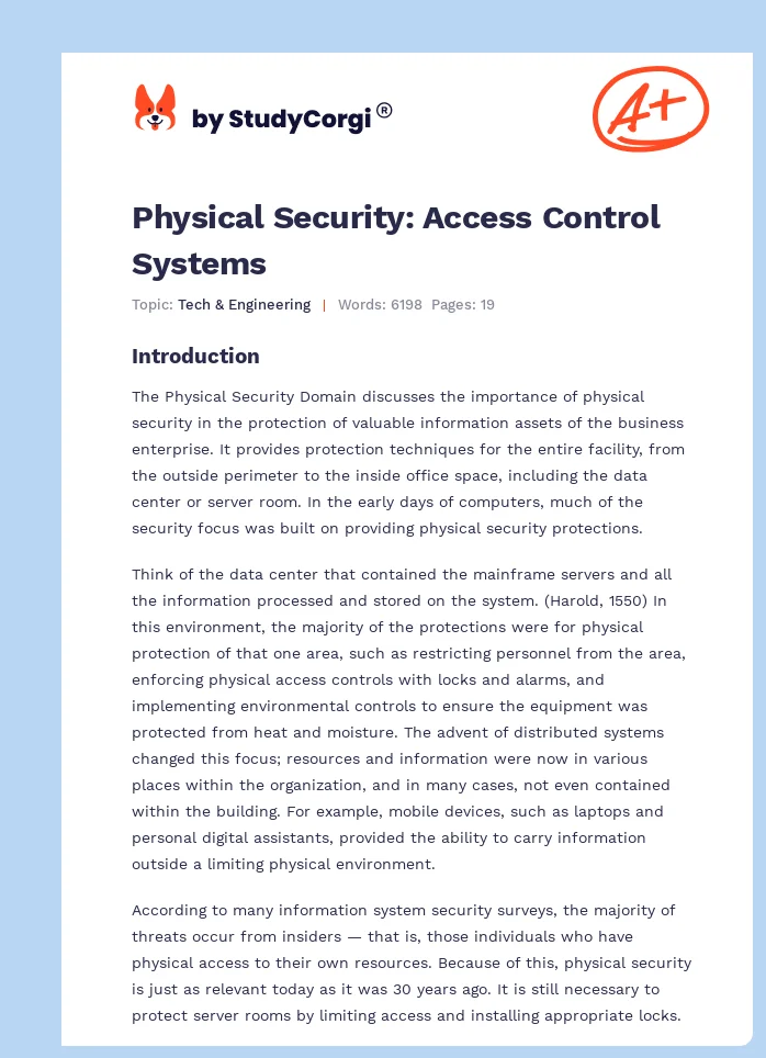 Physical Security: Access Control Systems. Page 1