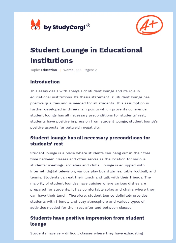Student Lounge in Educational Institutions. Page 1