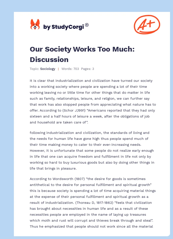 Our Society Works Too Much: Discussion. Page 1