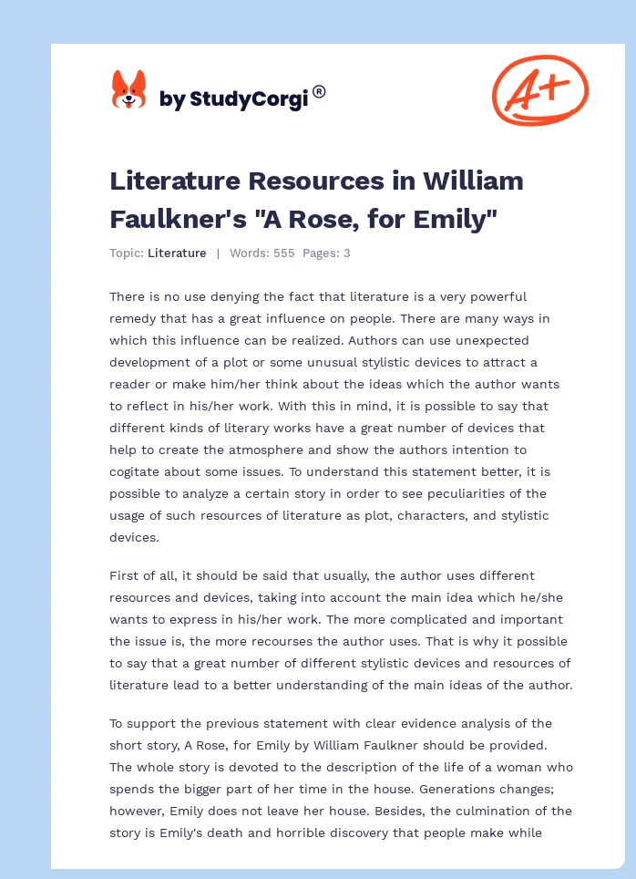 Literature Resources in William Faulkner's "A Rose, for Emily". Page 1