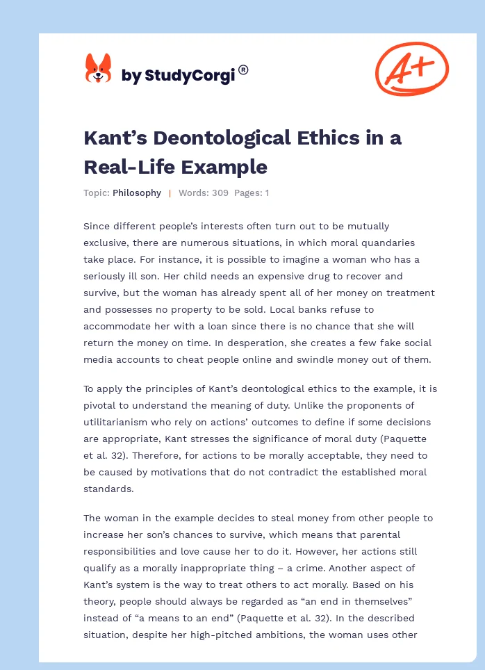 Kant’s Deontological Ethics in a Real-Life Example. Page 1