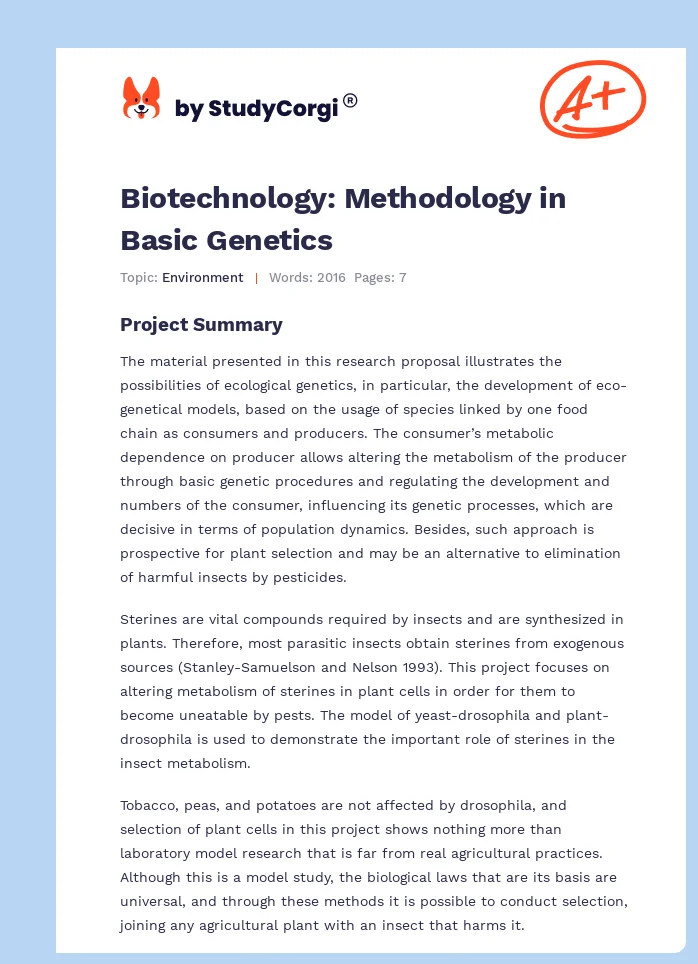 Biotechnology: Methodology in Basic Genetics. Page 1