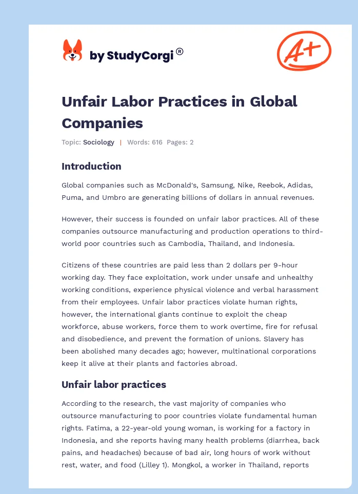 Unfair Labor Practices in Global Companies. Page 1