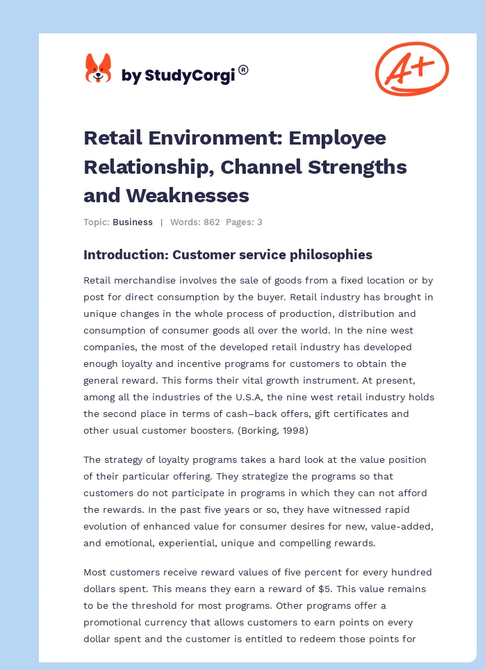 Retail Environment: Employee Relationship, Channel Strengths and Weaknesses. Page 1