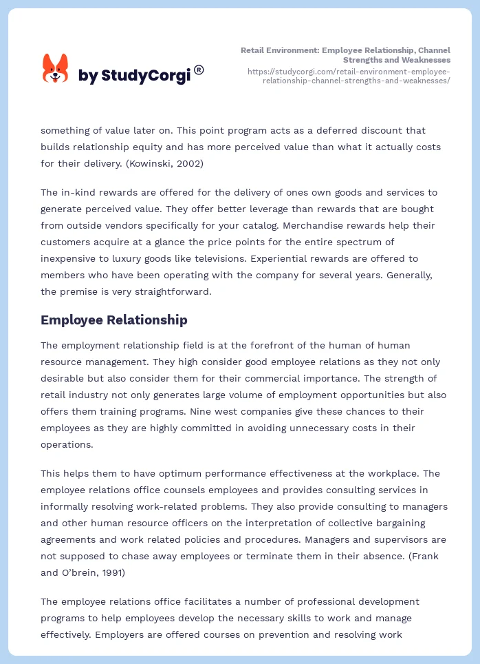 Retail Environment: Employee Relationship, Channel Strengths and Weaknesses. Page 2