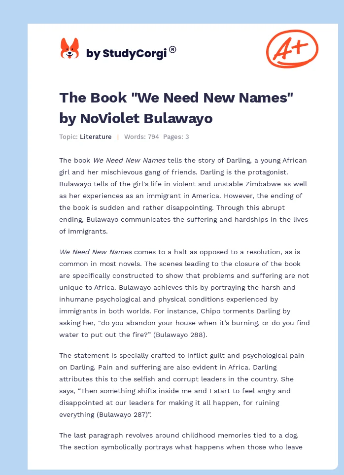 The Book "We Need New Names" by NoViolet Bulawayo. Page 1