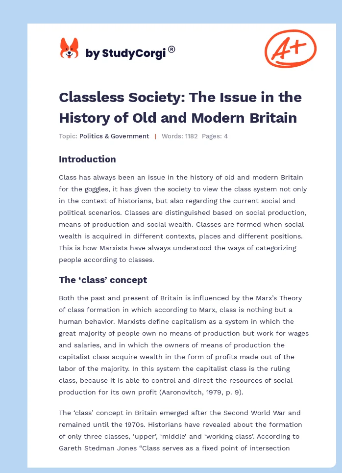 Classless Society: The Issue in the History of Old and Modern Britain. Page 1