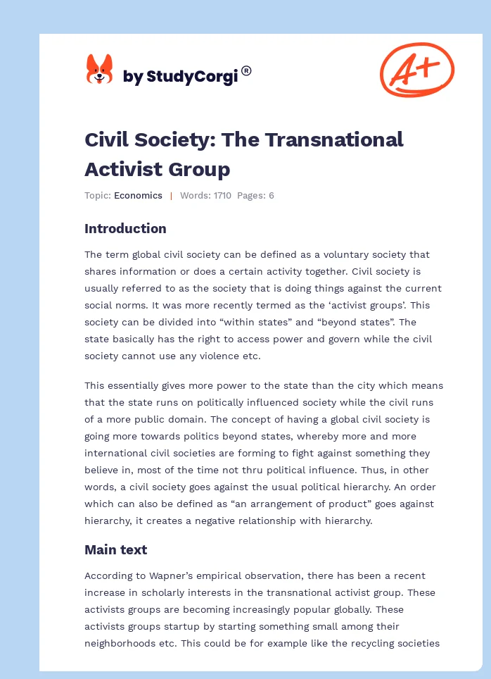 Civil Society: The Transnational Activist Group. Page 1