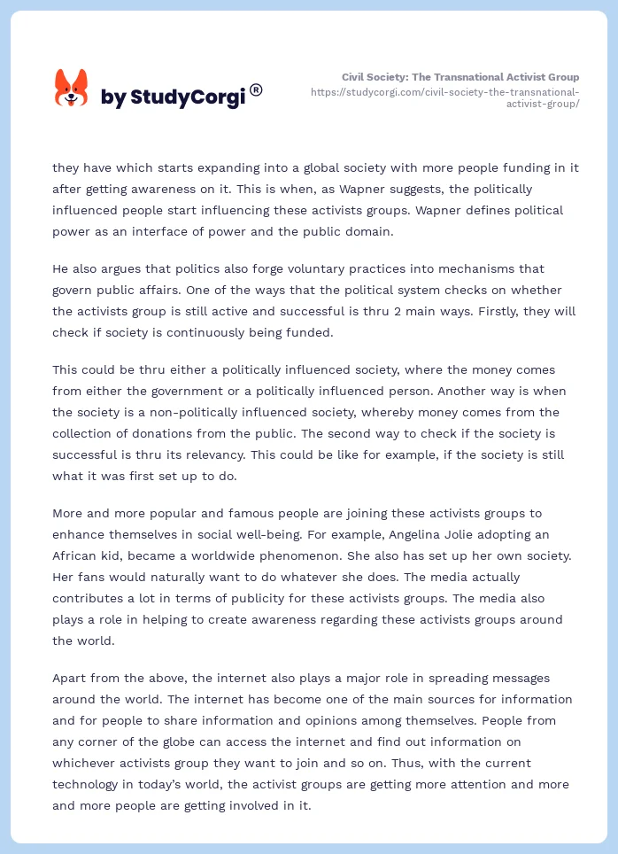 Civil Society: The Transnational Activist Group. Page 2