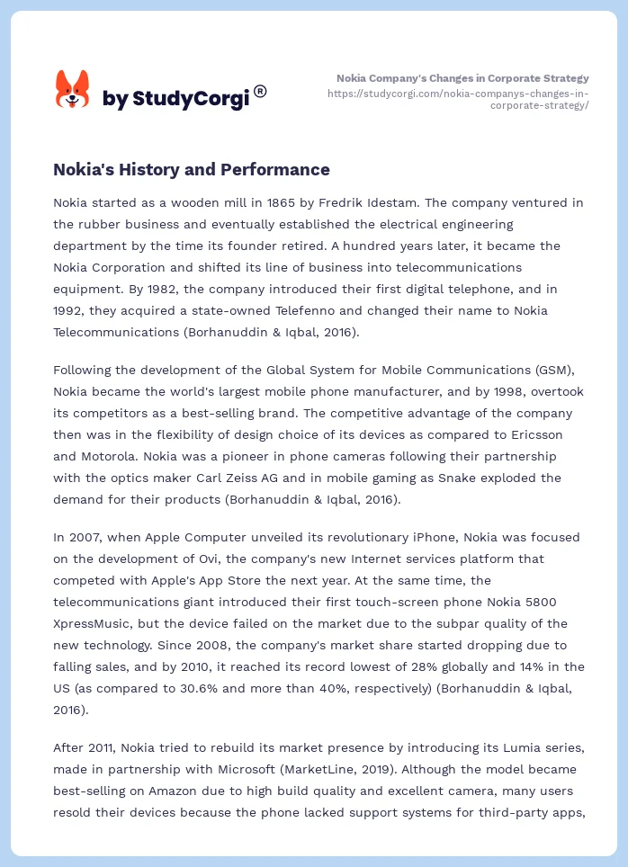 Nokia Company's Changes in Corporate Strategy. Page 2