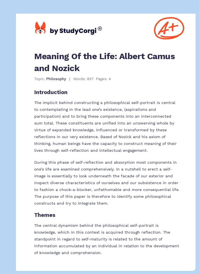 Meaning Of the Life: Albert Camus and Nozick. Page 1