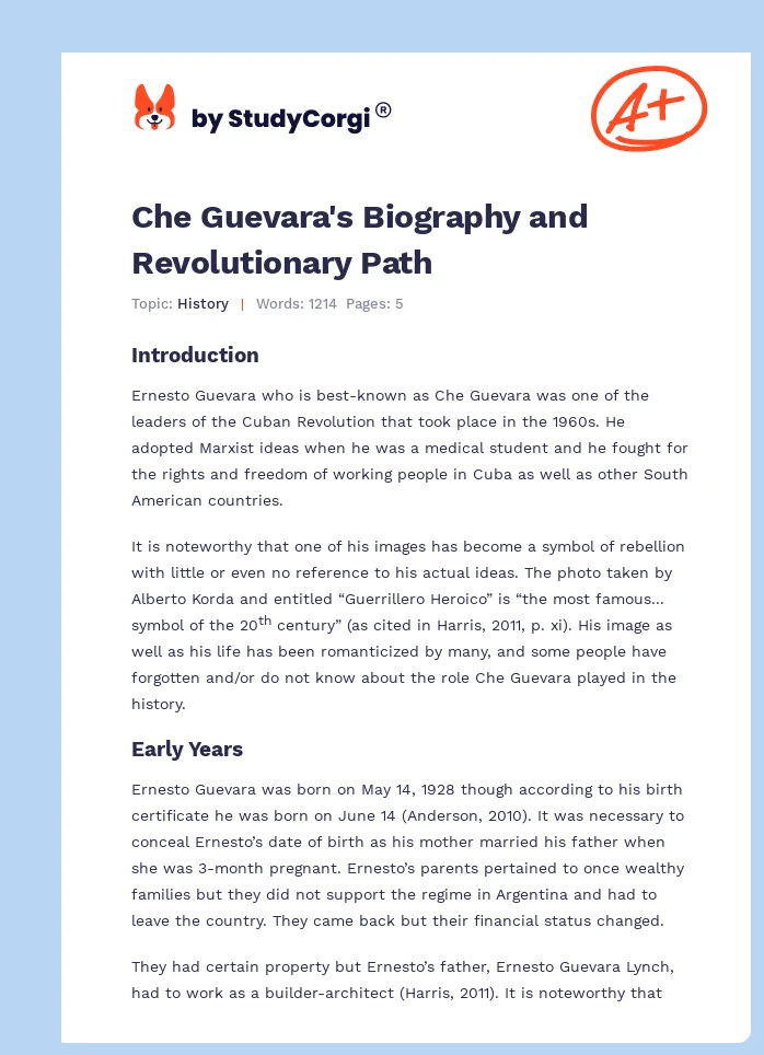 Che Guevara's Biography and Revolutionary Path. Page 1