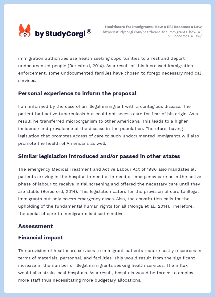 Healthcare for Immigrants: How a Bill Becomes a Law. Page 2