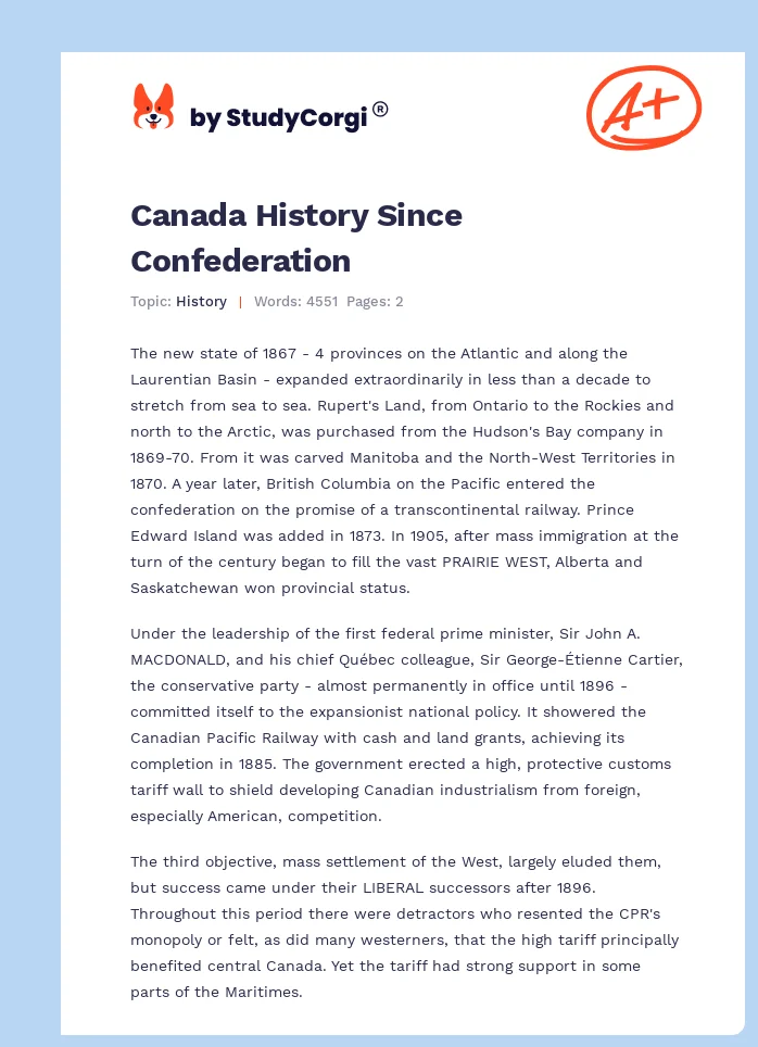 Canada History Since Confederation. Page 1