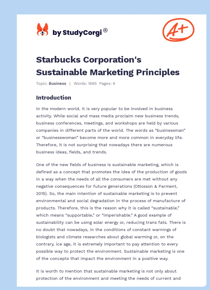 Starbucks Corporation's Sustainable Marketing Principles. Page 1