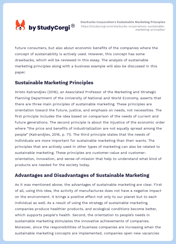 Starbucks Corporation's Sustainable Marketing Principles. Page 2