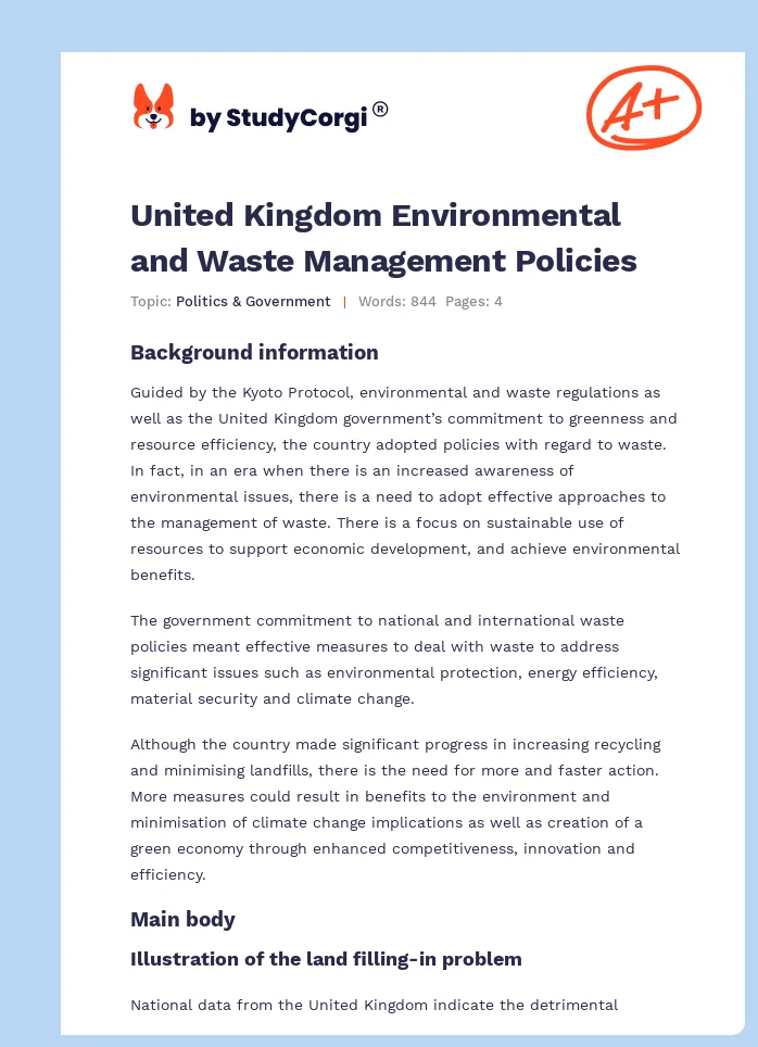 United Kingdom Environmental and Waste Management Policies. Page 1