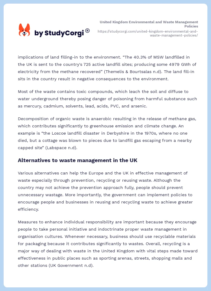 United Kingdom Environmental and Waste Management Policies. Page 2