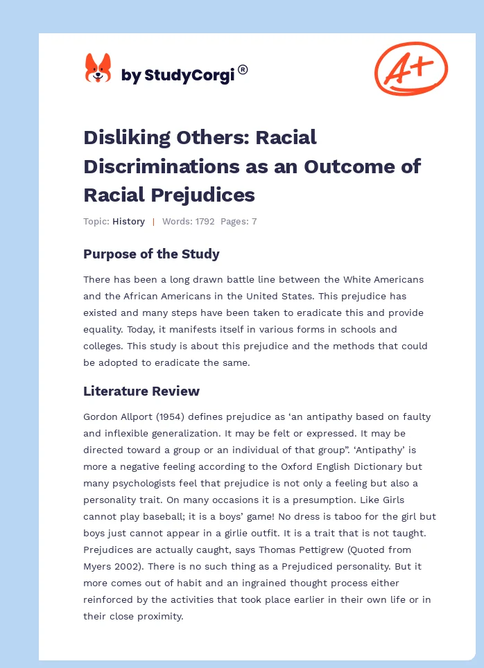 Disliking Others: Racial Discriminations as an Outcome of Racial Prejudices. Page 1