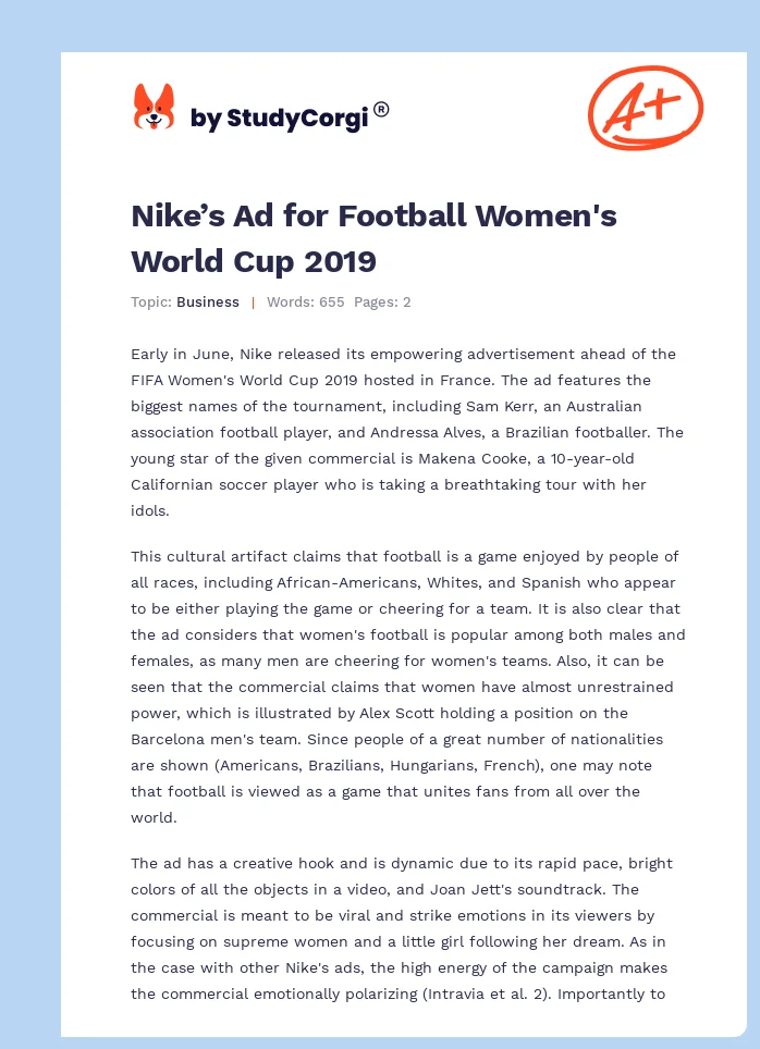 Nike’s Ad for Football Women's World Cup 2019. Page 1