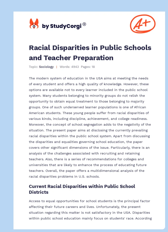 Racial Disparities in Public Schools and Teacher Preparation. Page 1