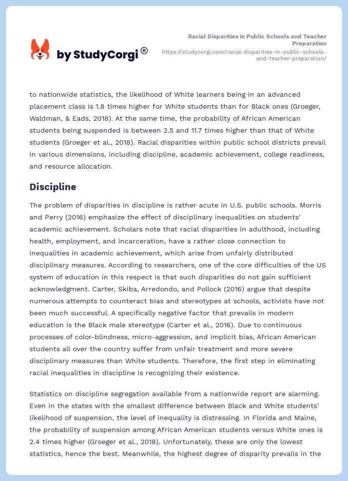 Racial Disparities in Public Schools and Teacher Preparation. Page 2