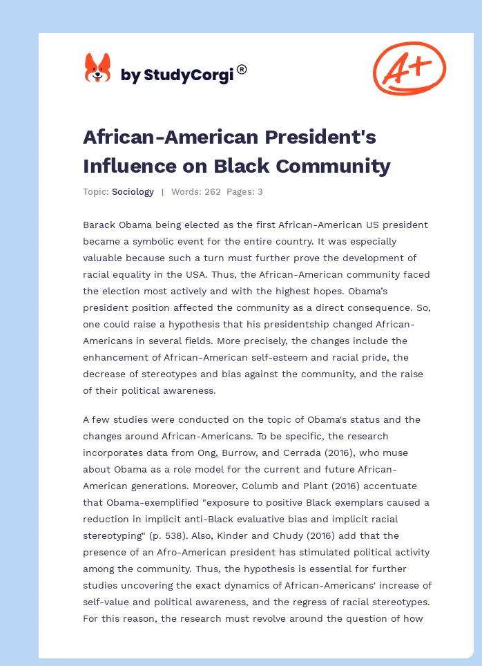 African-American President's Influence on Black Community. Page 1