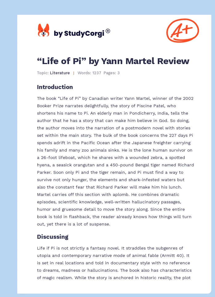 “Life of Pi” by Yann Martel Review. Page 1