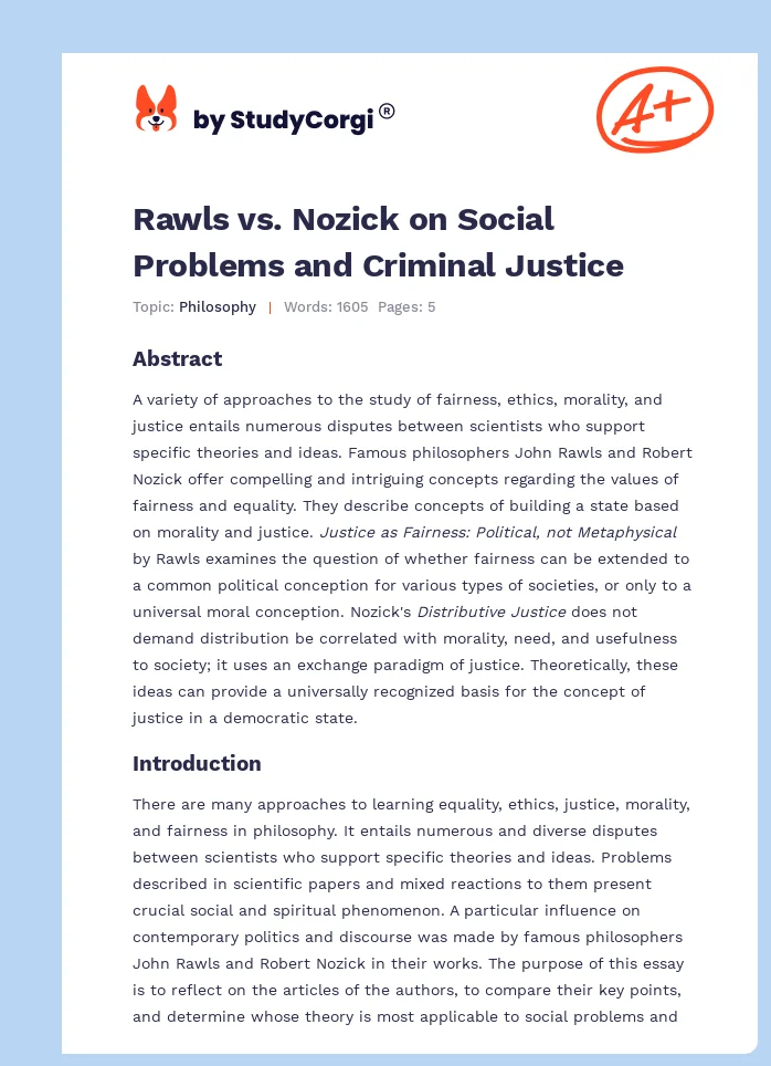 Rawls vs. Nozick on Social Problems and Criminal Justice. Page 1