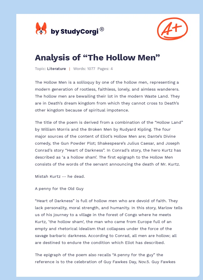 Analysis of “The Hollow Men”. Page 1