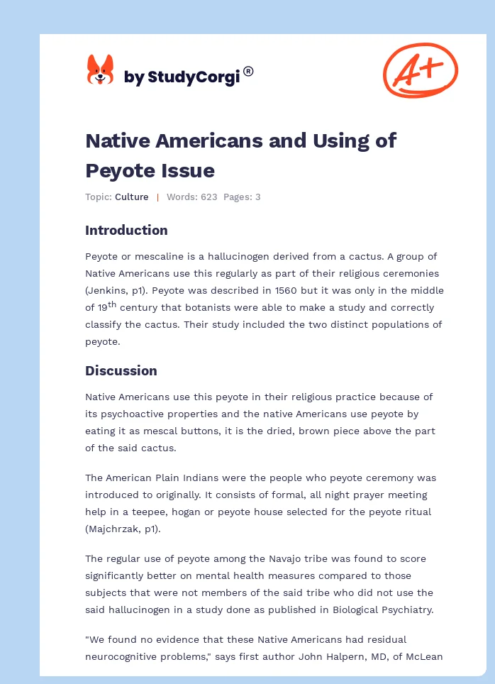Native Americans and Using of Peyote Issue. Page 1